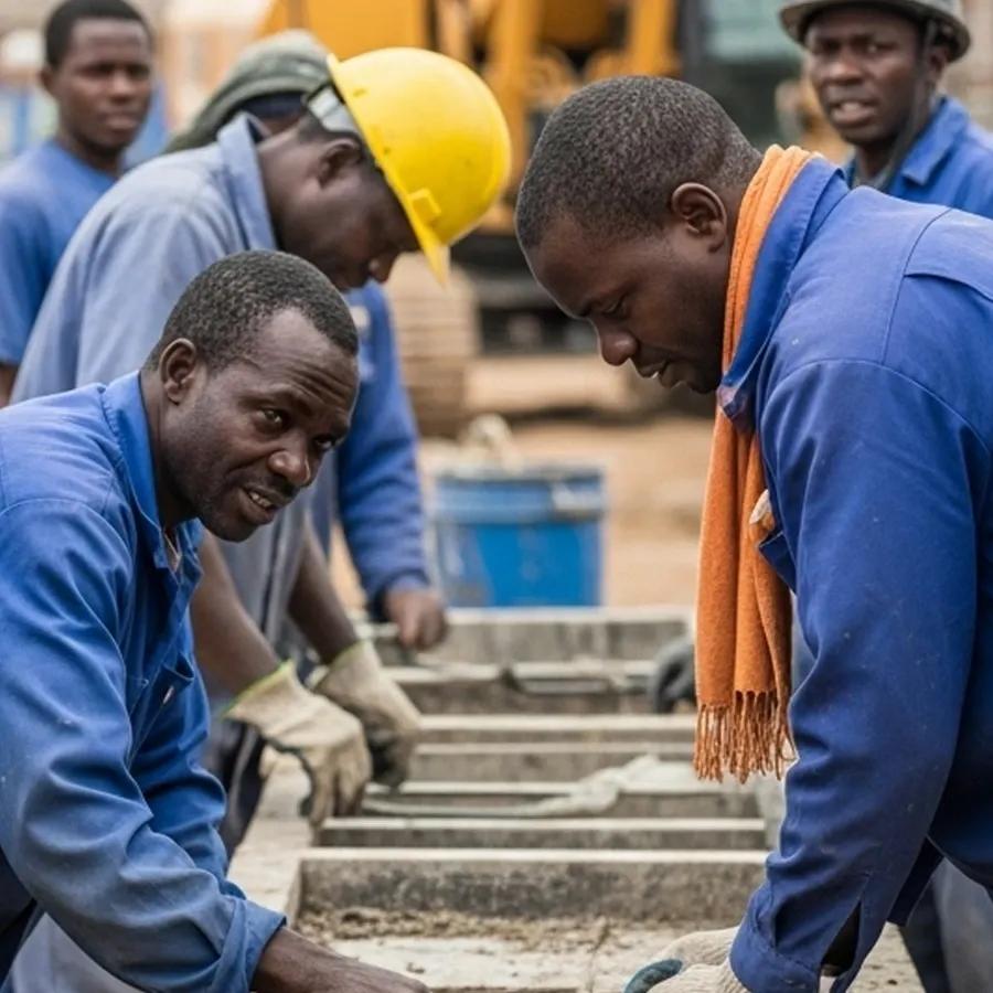 construction worker laying down cement